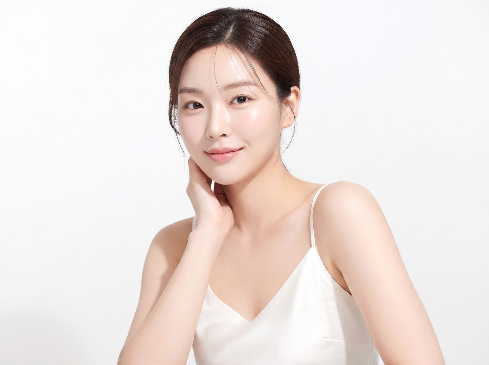 안면거상 안내 — 턱선과 목선이 드러난 여성 상반신 컨셉 이미지